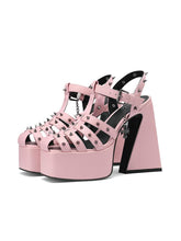 Studs And Cross Pendant Adjustable-strap Chunky High Heel Closed-Toe Cage Sandals With Platform